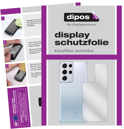 Klare Displayschutzfolie von dipos passend für Samsung Galaxy S21 Ultra Rückseite, präziser Zuschnitt und blasenfrei montiert