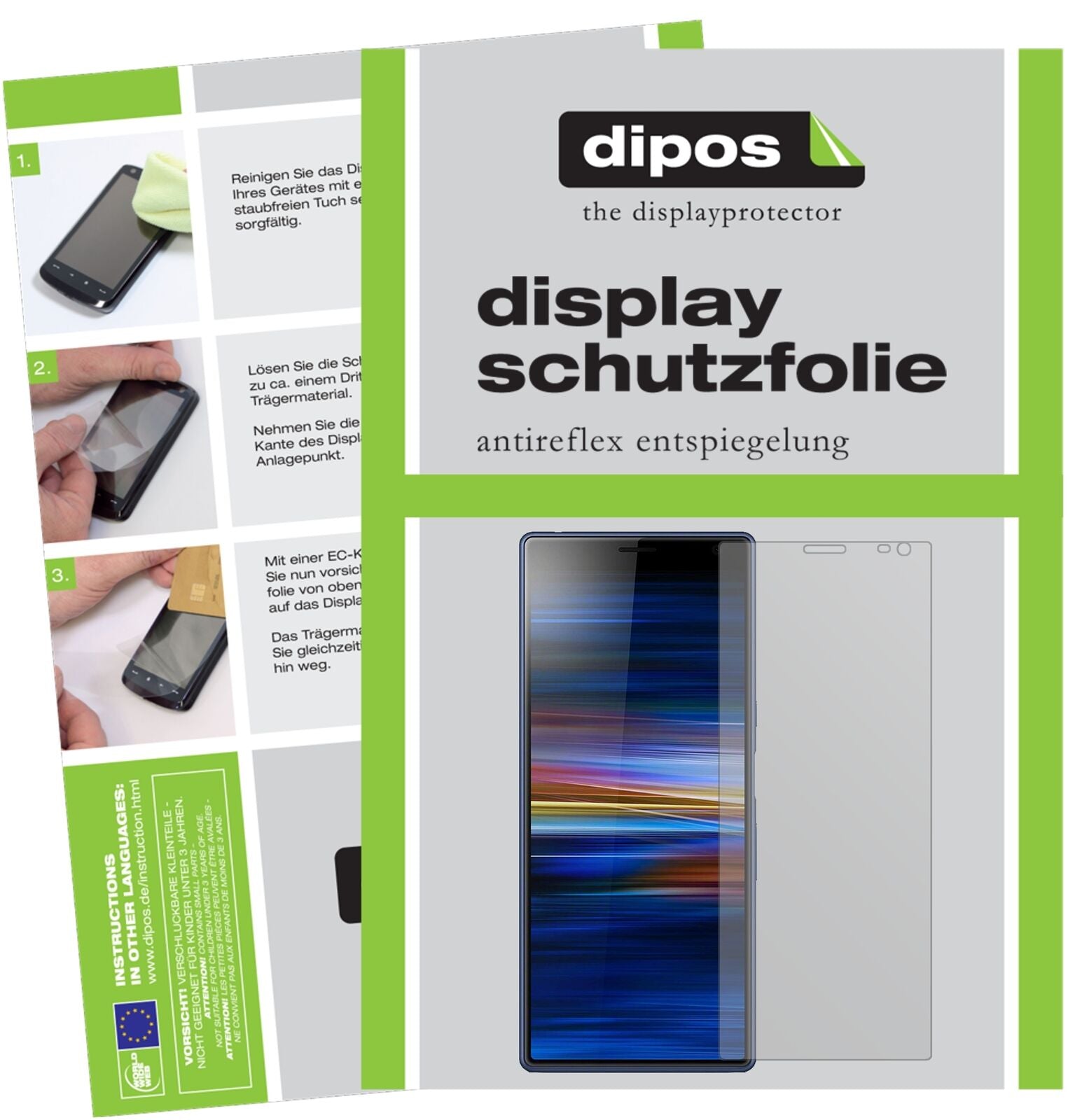 SonyXperia 10 Plus mit aufgebrachter dipos Displayschutzfolie, die lästige Fingerabdrücke minimiert