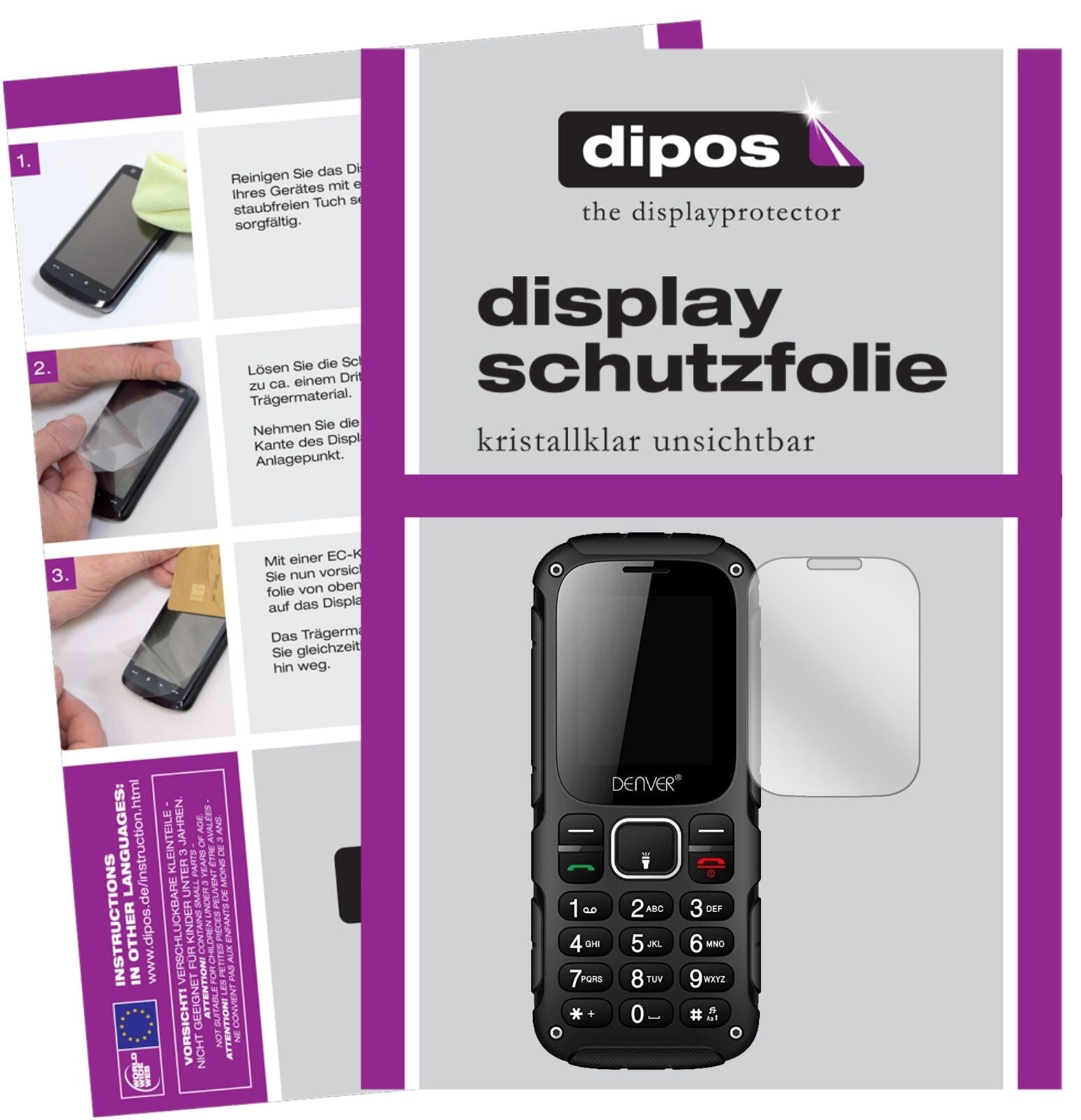 DENVERWAS-18110M mit aufgebrachter dipos Displayschutzfolie, glasklare Darstellung ohne Einschränkungen