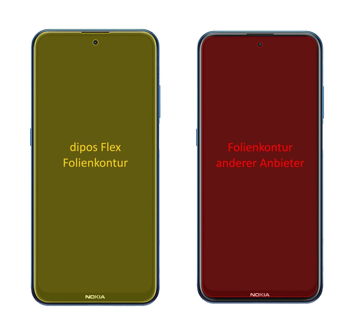 NokiaX20 mit aufgebrachter dipos Displayschutzfolie, glasklare Darstellung ohne Einschränkungen