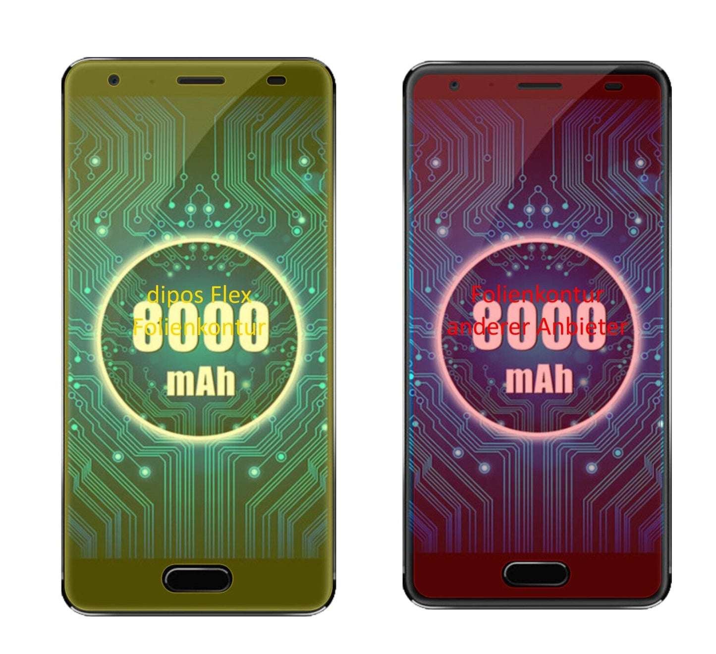 OukitelK8000 mit aufgebrachter dipos Displayschutzfolie, glasklare Darstellung ohne Einschränkungen