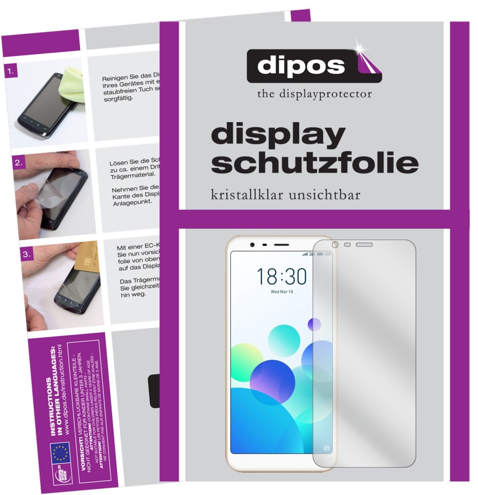 MeizuM8C mit aufgebrachter dipos Displayschutzfolie, glasklare Darstellung ohne Einschränkungen