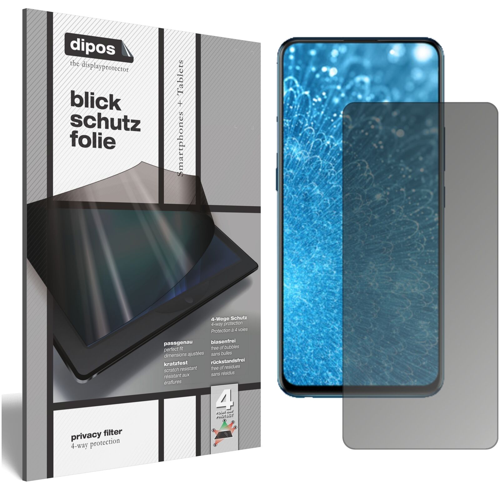 VivoS1 mit aufgebrachtem dipos Displayschutz, der seitliche Einblicke blockiert