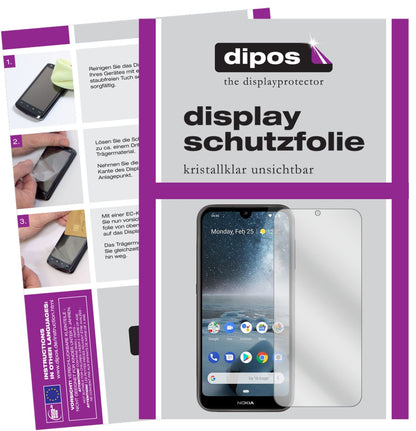 Nokia46057 mit aufgebrachter dipos Displayschutzfolie, glasklare Darstellung ohne Einschränkungen