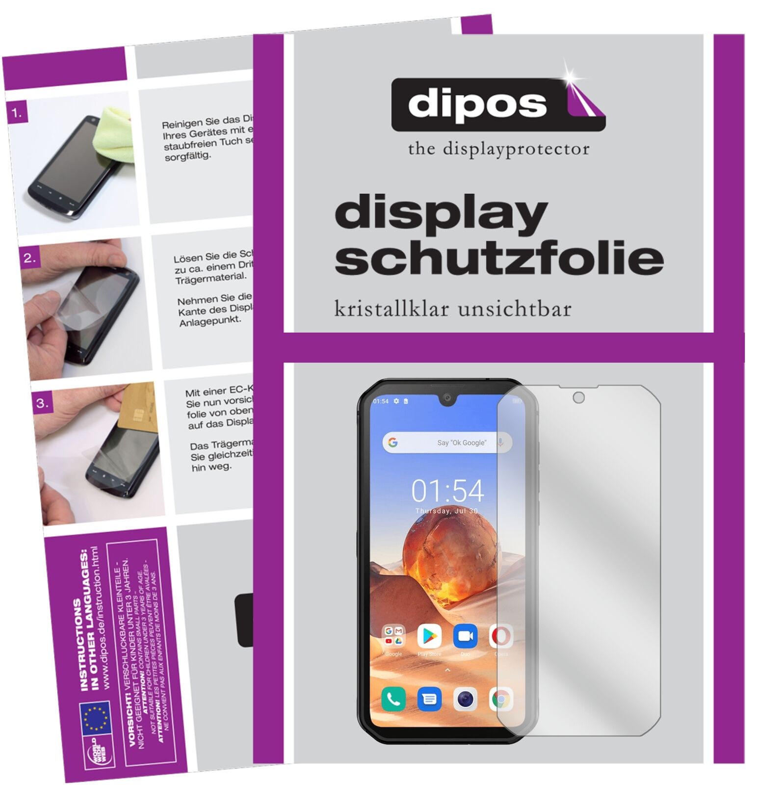 Klare Displayschutzfolie von dipos passend für Blackview BV9900E, präziser Zuschnitt und blasenfrei montiert