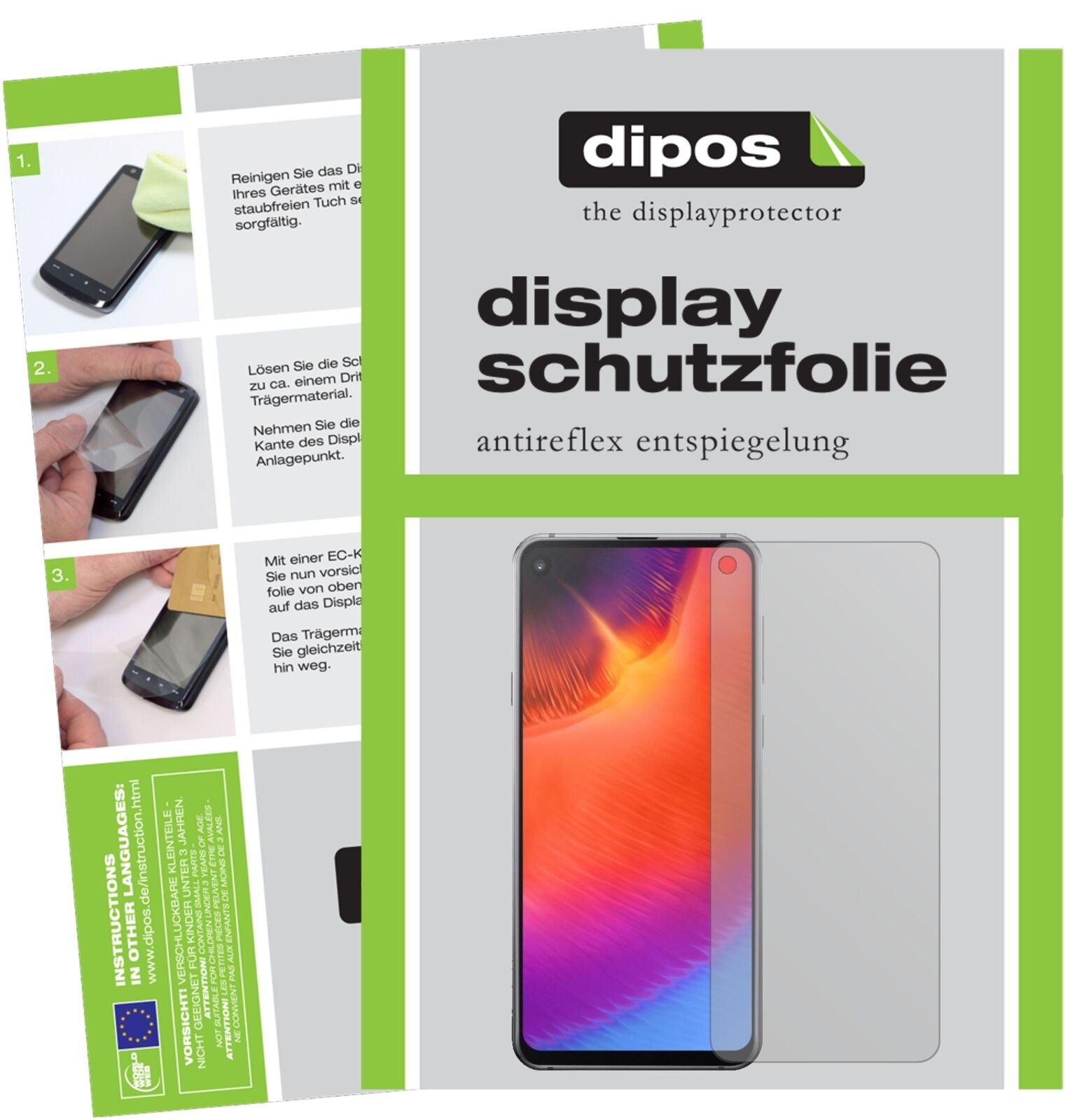 SamsungGalaxy A9 Pro (2019) mit aufgebrachter dipos Displayschutzfolie, die lästige Fingerabdrücke minimiert