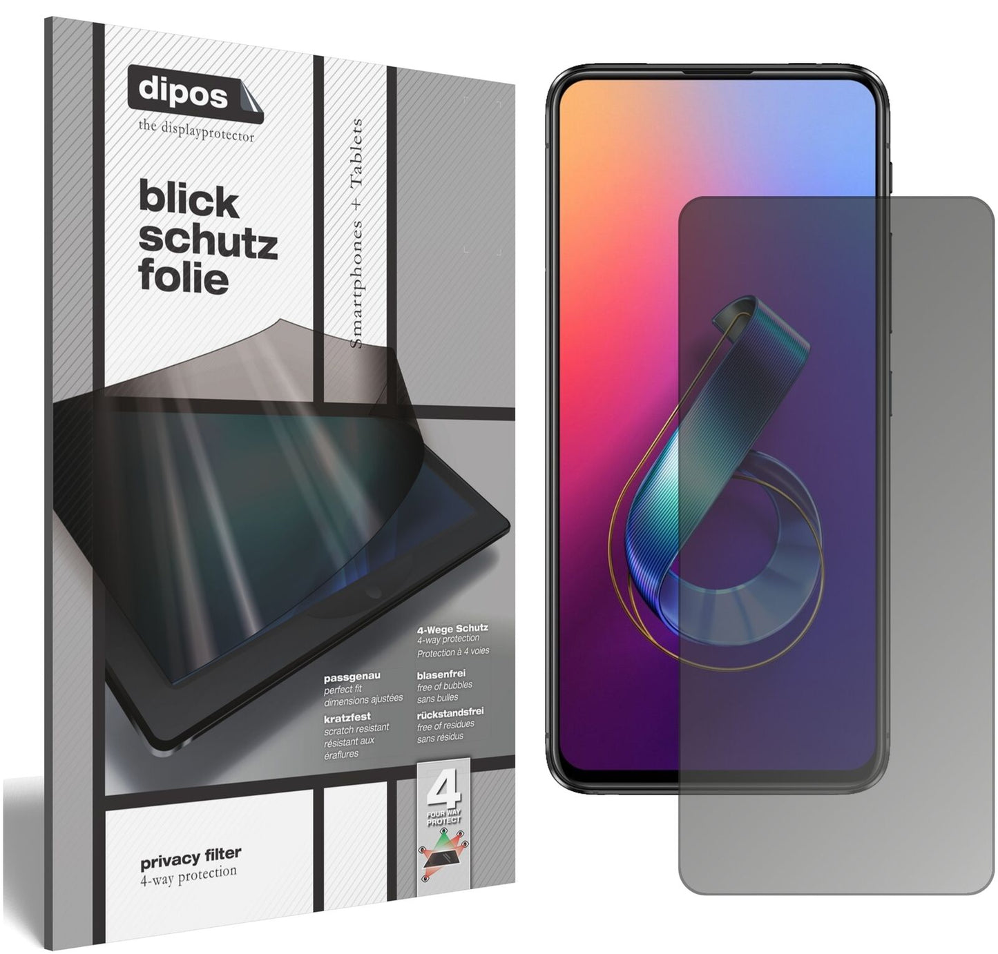 Blickschutzfolie für Asus Zenfone 6 (ZS630KL) matt Schutzfolie Privacy