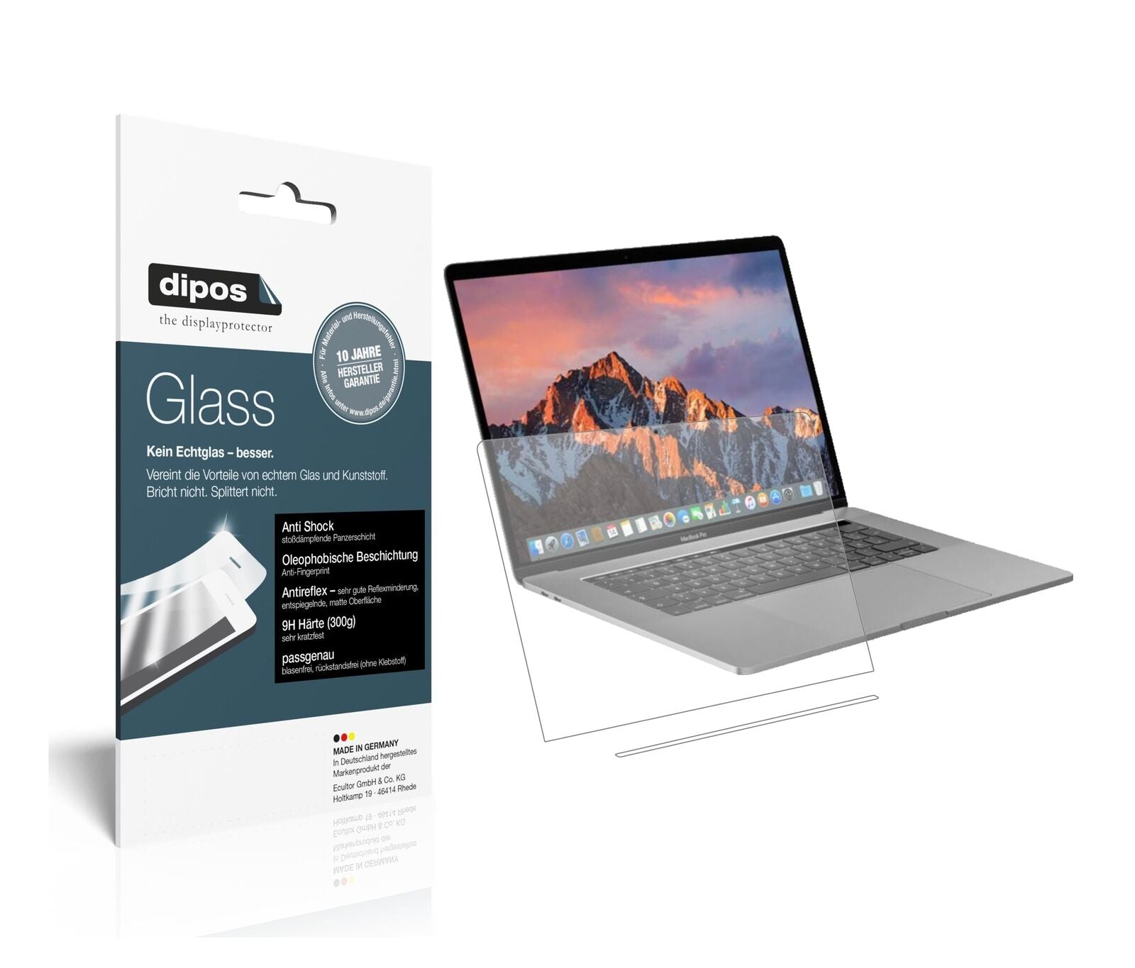 AppleMacBook Pro 13 Zoll (2019) Touchbar mit aufgebrachter dipos Panzerfolie, die lästige Fingerabdrücke minimiert