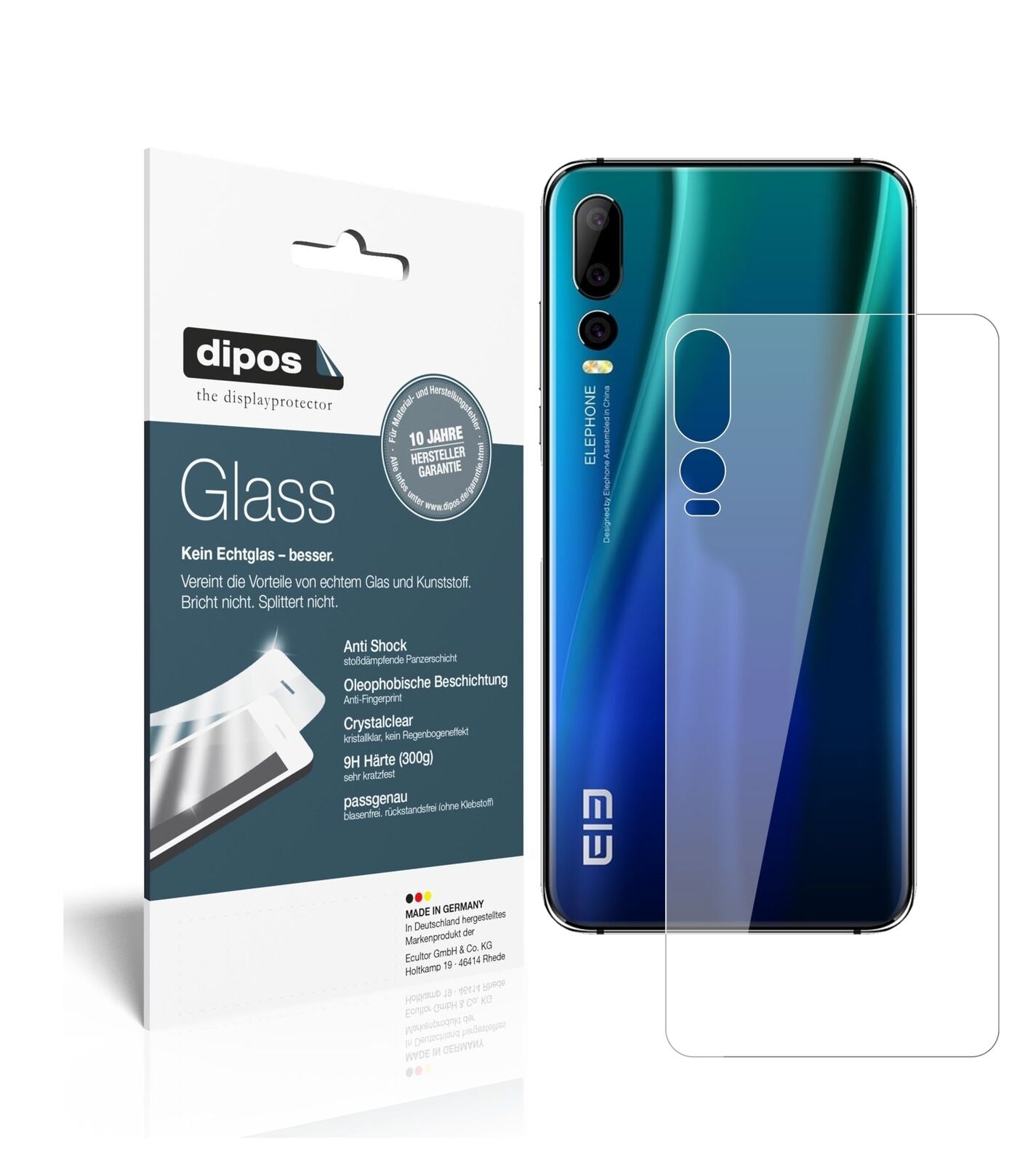 1x 9H Schutzfolie für Elephone A5 Rückseite Panzerfolie