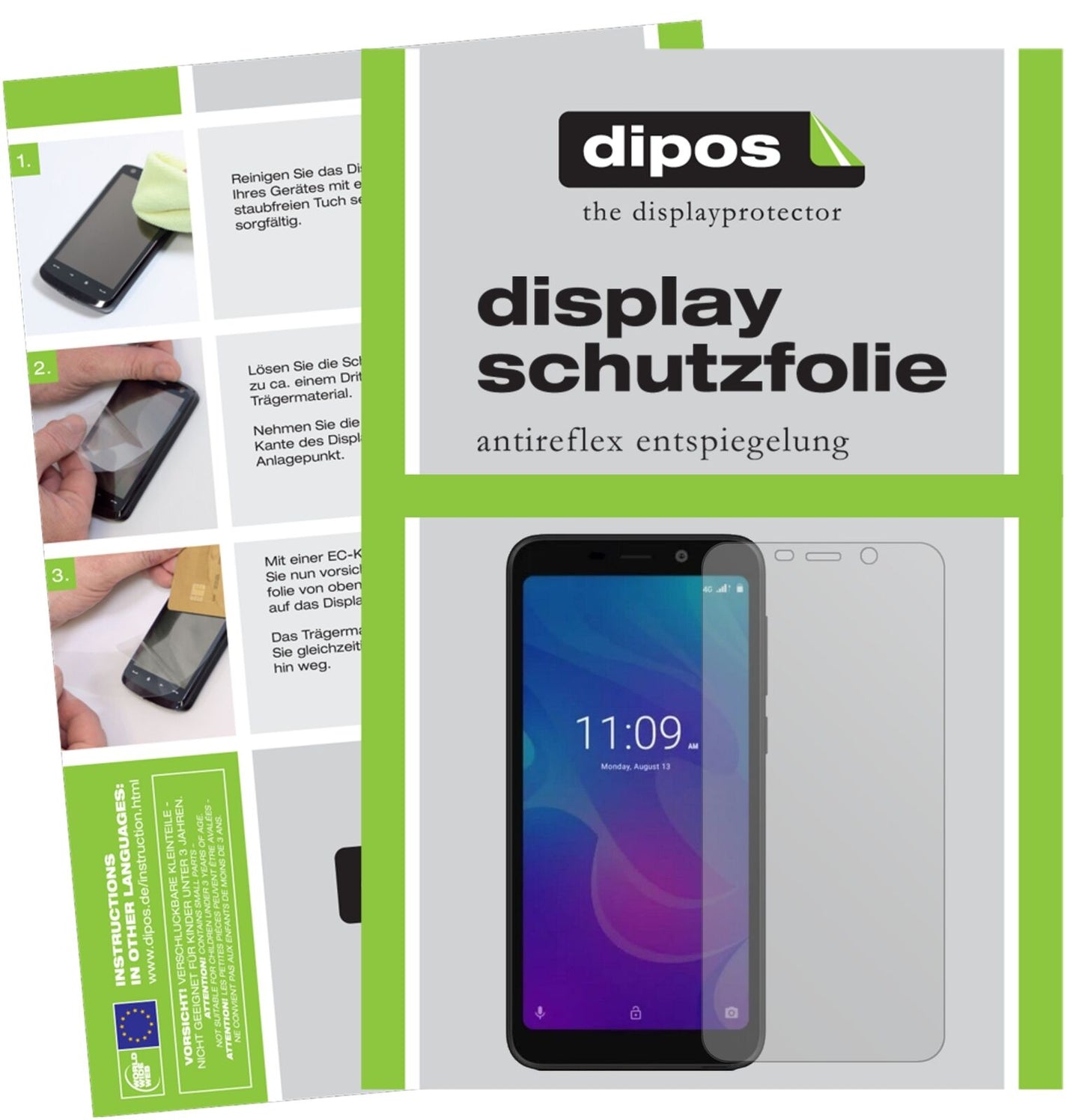 MeizuC9 Pro mit aufgebrachter dipos Displayschutzfolie, die lästige Fingerabdrücke minimiert