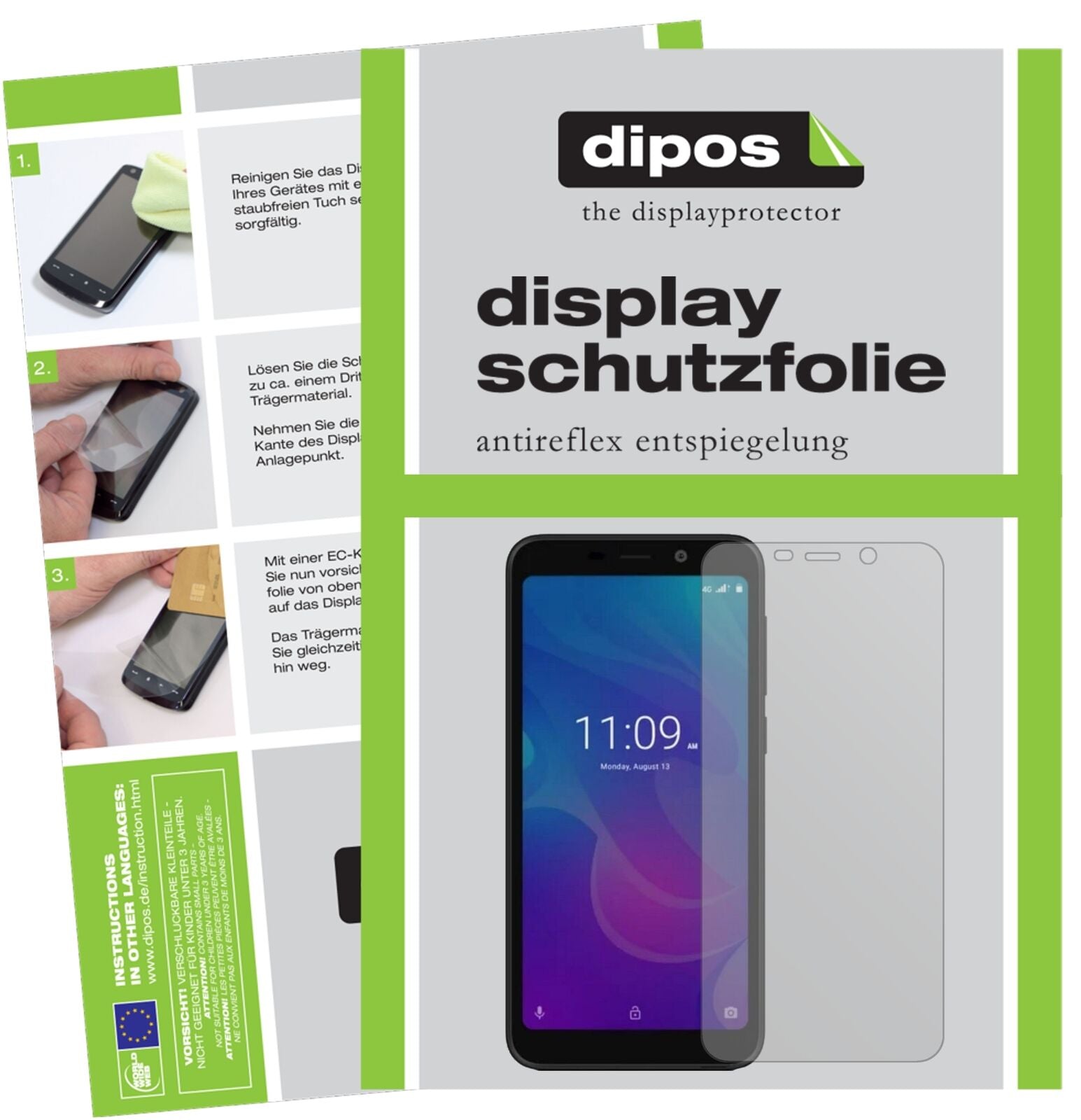 MeizuC9 Pro mit aufgebrachter dipos Displayschutzfolie, die lästige Fingerabdrücke minimiert
