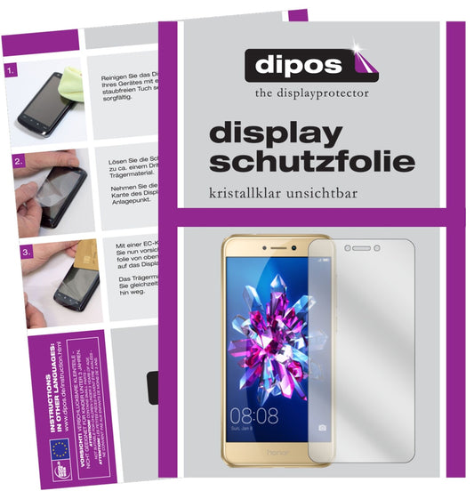 Klare Displayschutzfolie von dipos passend für Honor 8 Lite, präziser Zuschnitt und blasenfrei montiert