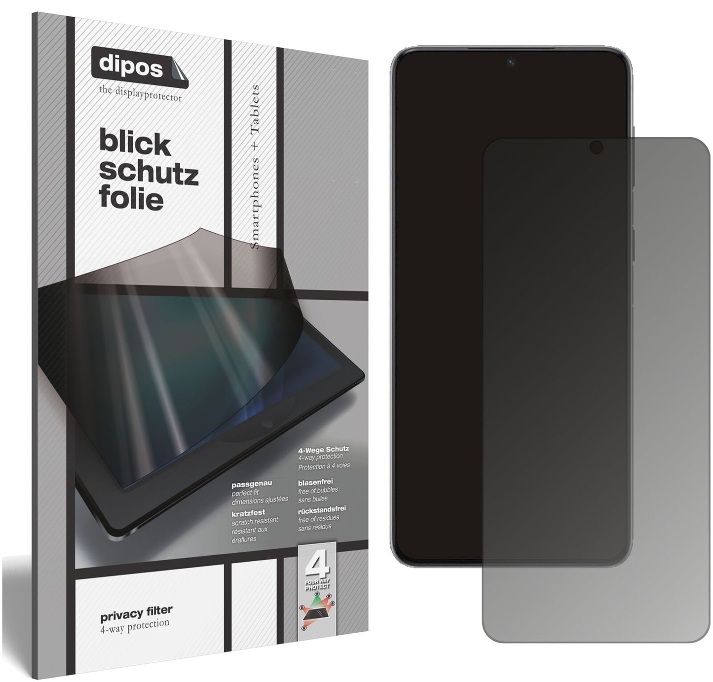 Blickschutzfolie von dipos passend für Samsung Galaxy S21 Plus, präziser Zuschnitt und blasenfrei montiert