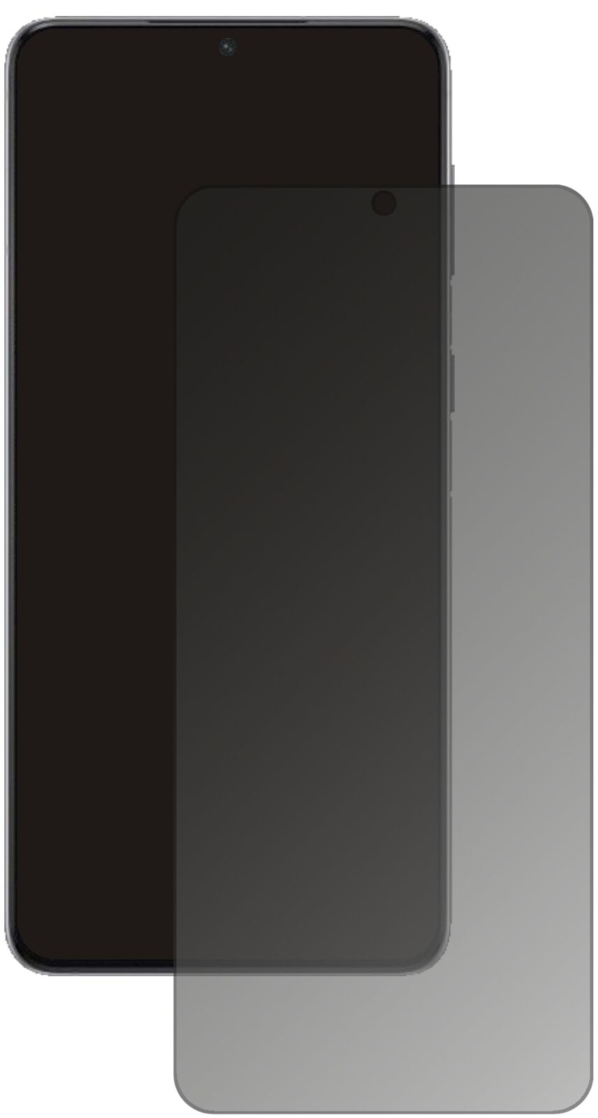 SamsungGalaxy S21 Plus mit aufgebrachtem dipos Displayschutz, der seitliche Einblicke blockiert