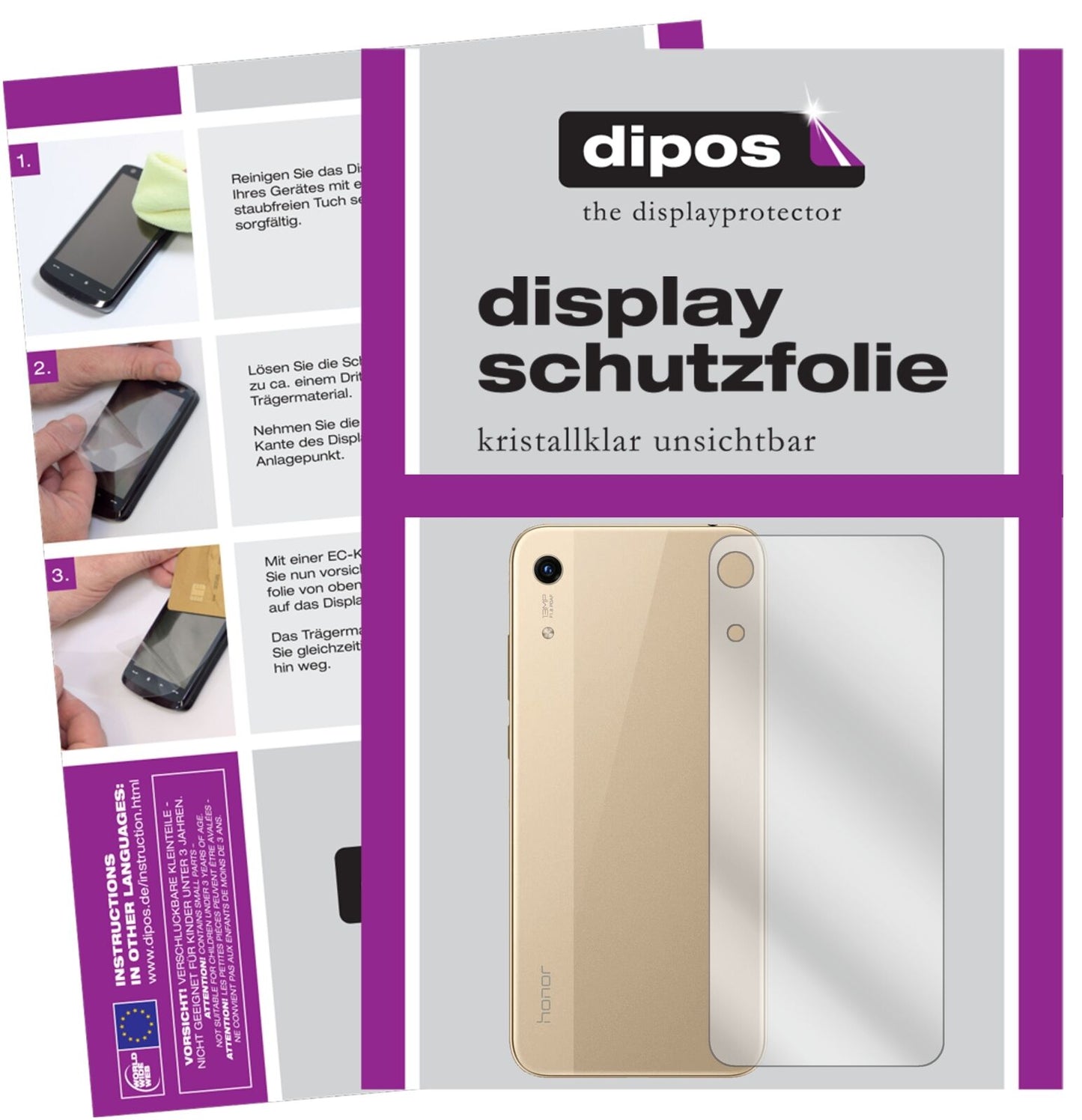 1x Schutzfolie klar für Honor 8A Rückseite Display-Schutzfolie