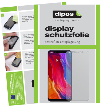 XiaomiMi 8 SE mit aufgebrachter dipos Displayschutzfolie, die lästige Fingerabdrücke minimiert