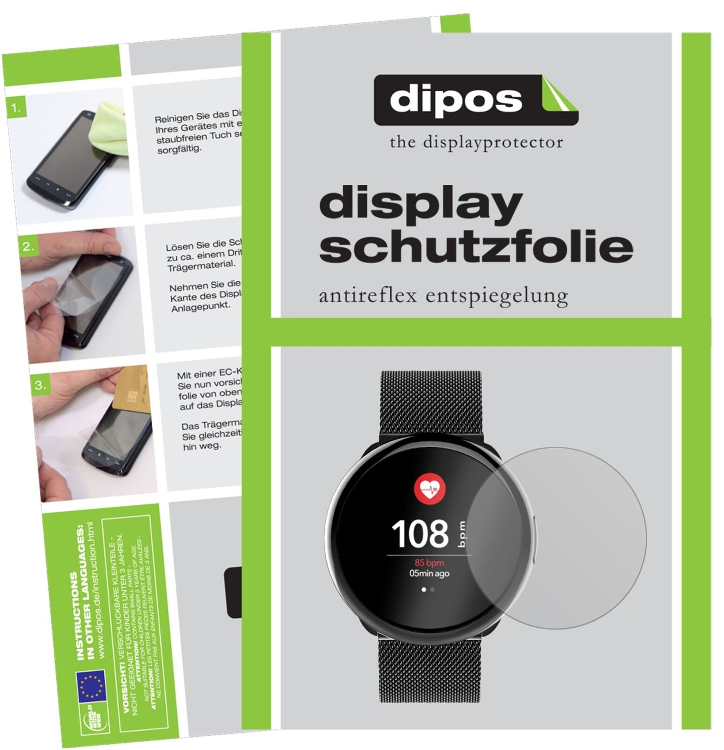 MyKronozZEROUND2HR ELITE mit aufgebrachter dipos Displayschutzfolie, die lästige Fingerabdrücke minimiert