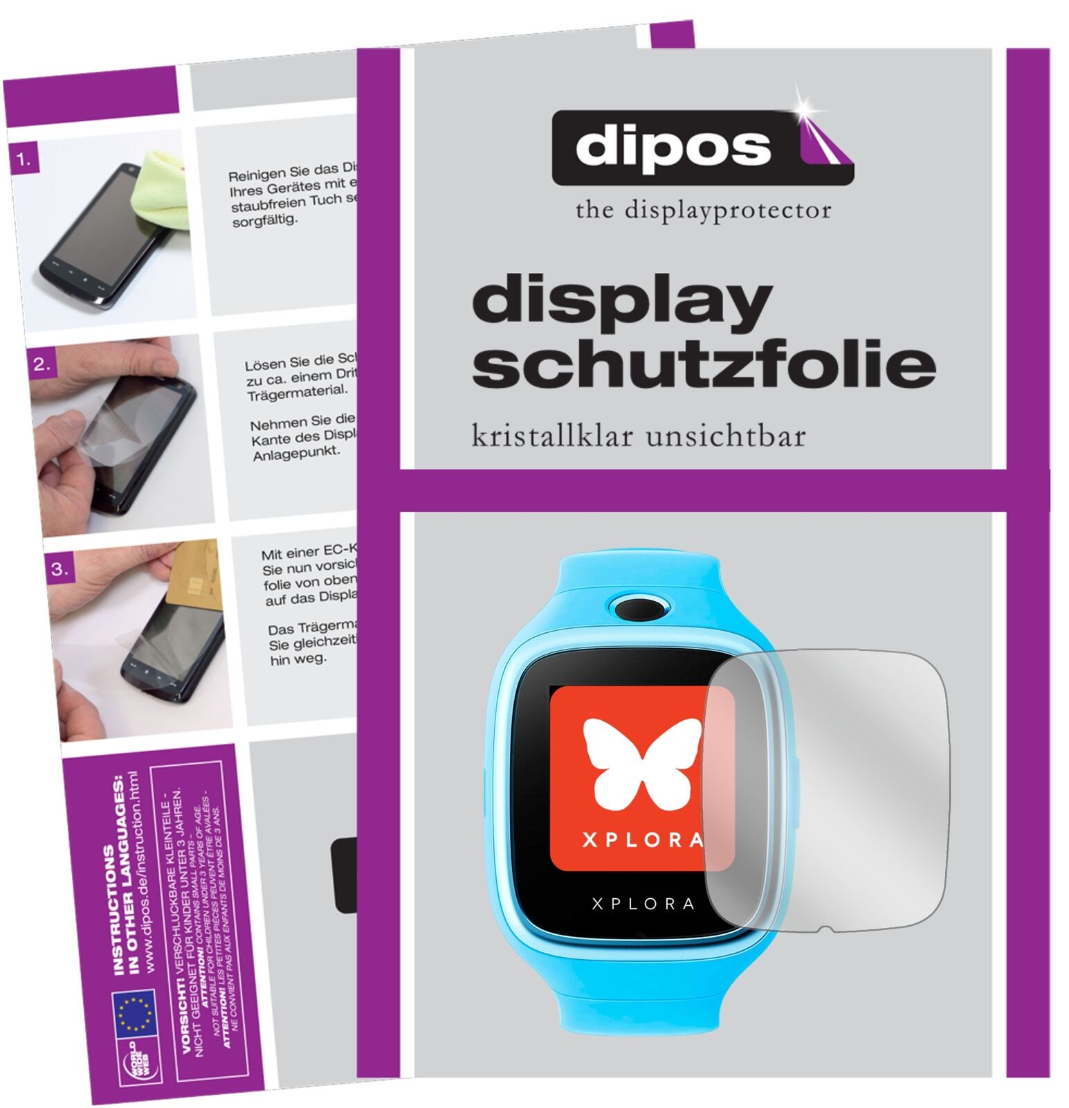 XPLORA3S mit aufgebrachter dipos Displayschutzfolie, glasklare Darstellung ohne Einschränkungen
