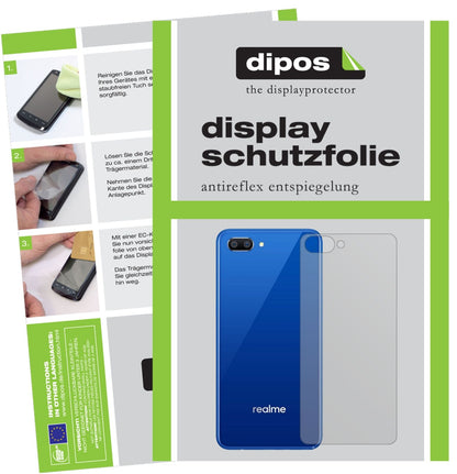 OppoRealme C1 Rückseite mit aufgebrachter dipos Displayschutzfolie, die lästige Fingerabdrücke minimiert