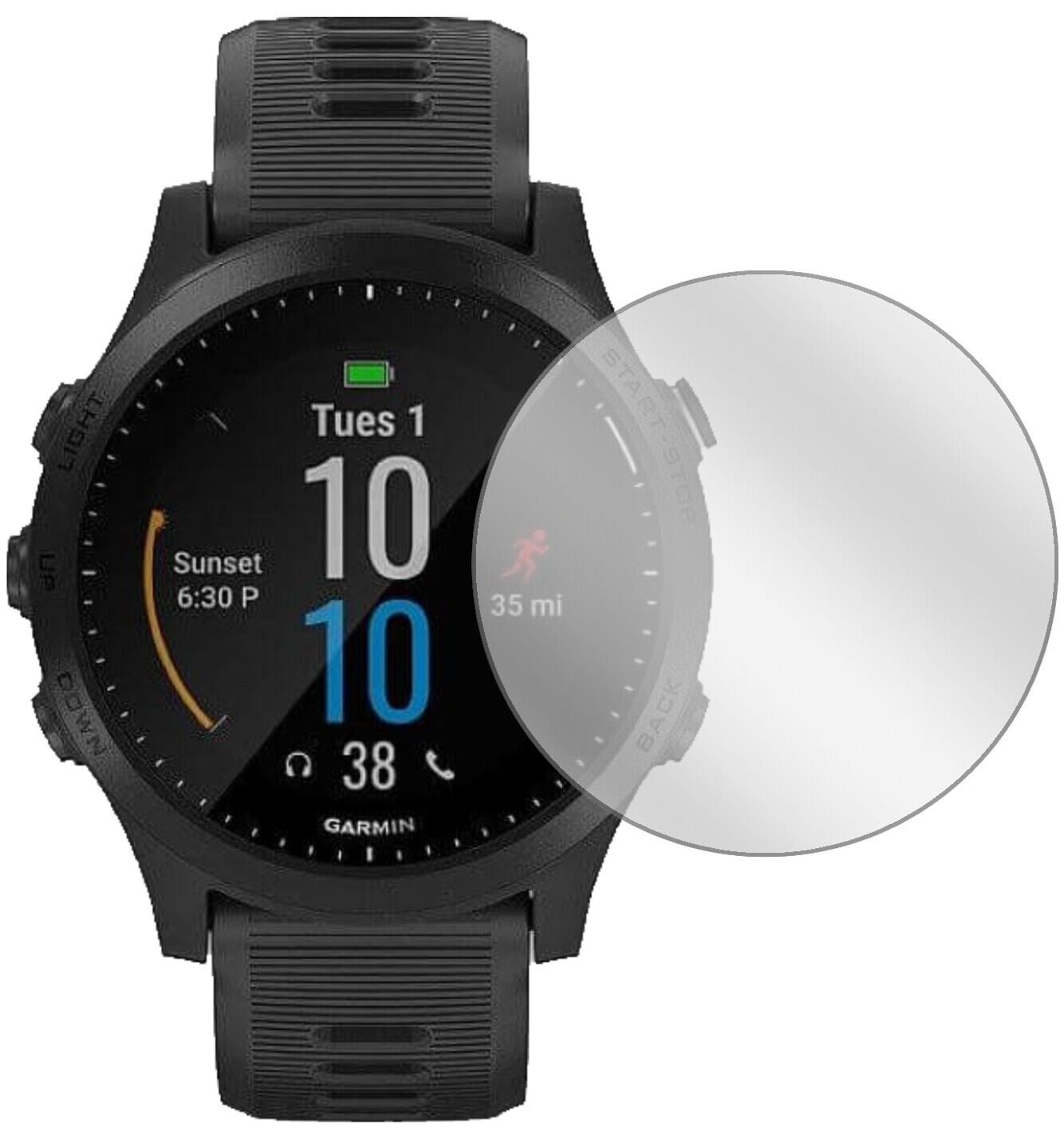 Klare Displayschutzfolie von dipos passend für Garmin Forerunner 945, präziser Zuschnitt und blasenfrei montiert