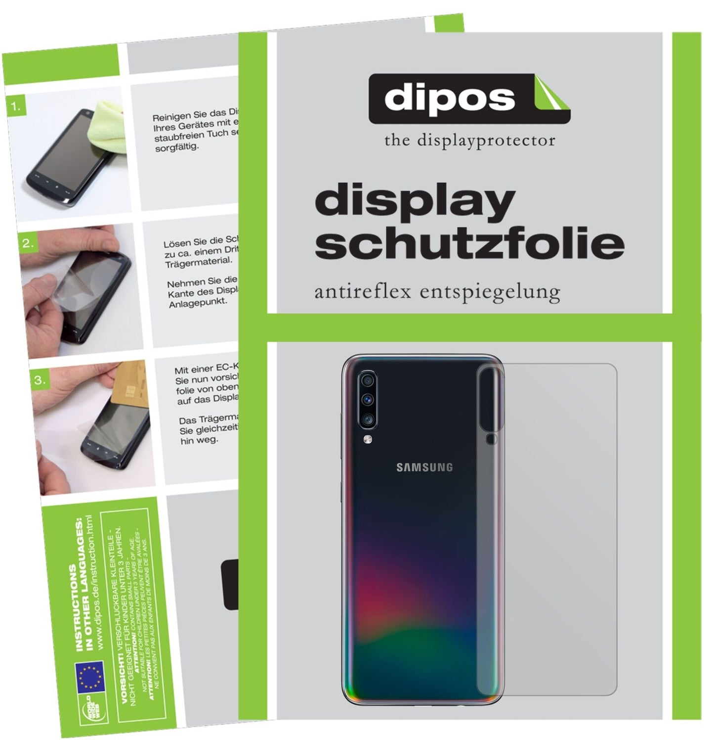 5x Schutzfolie matt für Samsung Galaxy A70 Rückseite Display-Schutzfolie