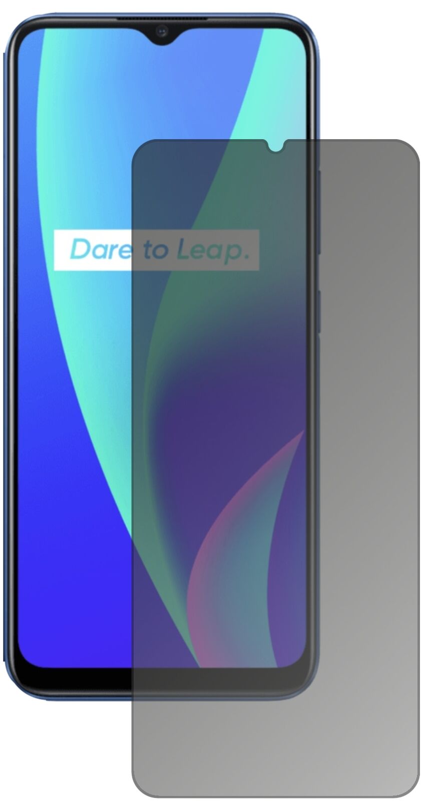 OppoRealme C3 mit aufgebrachtem dipos Displayschutz, der seitliche Einblicke blockiert