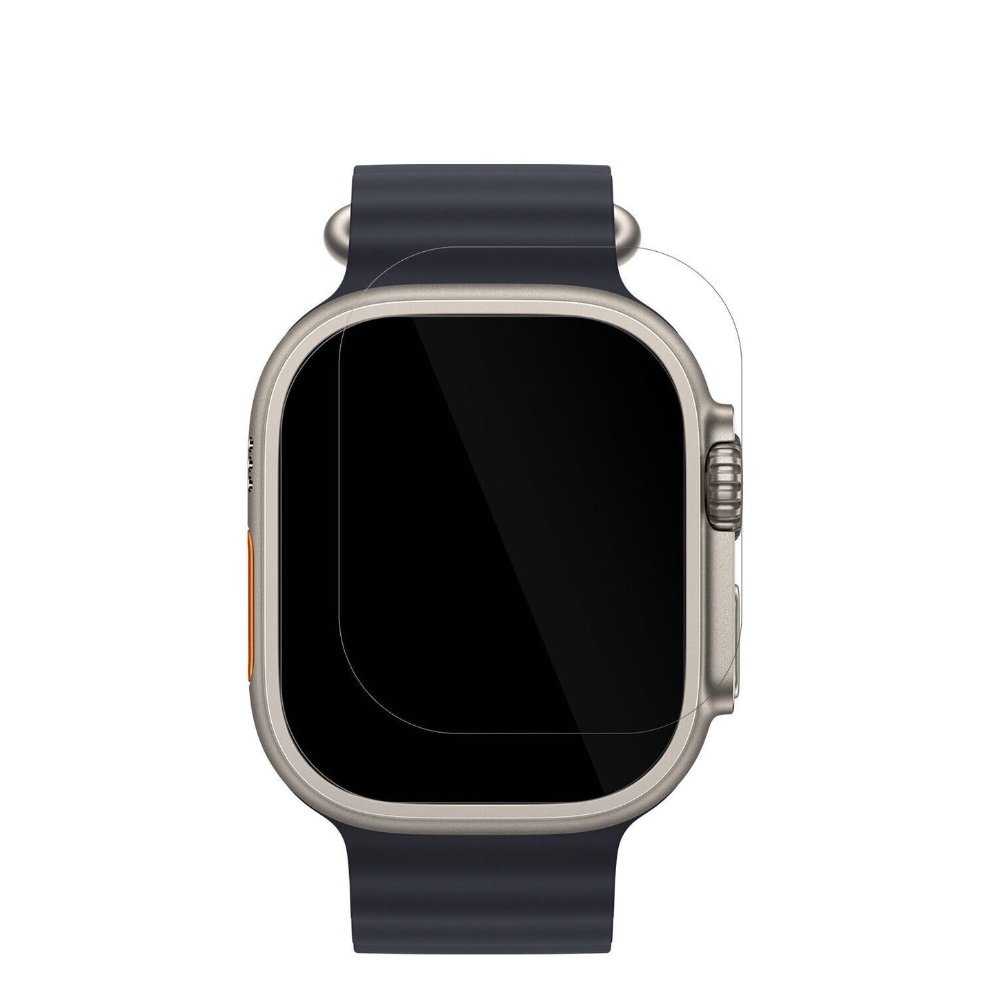 AppleWatch Ultra mit aufgebrachter dipos Displayschutzfolie, glasklare Darstellung ohne Einschränkungen