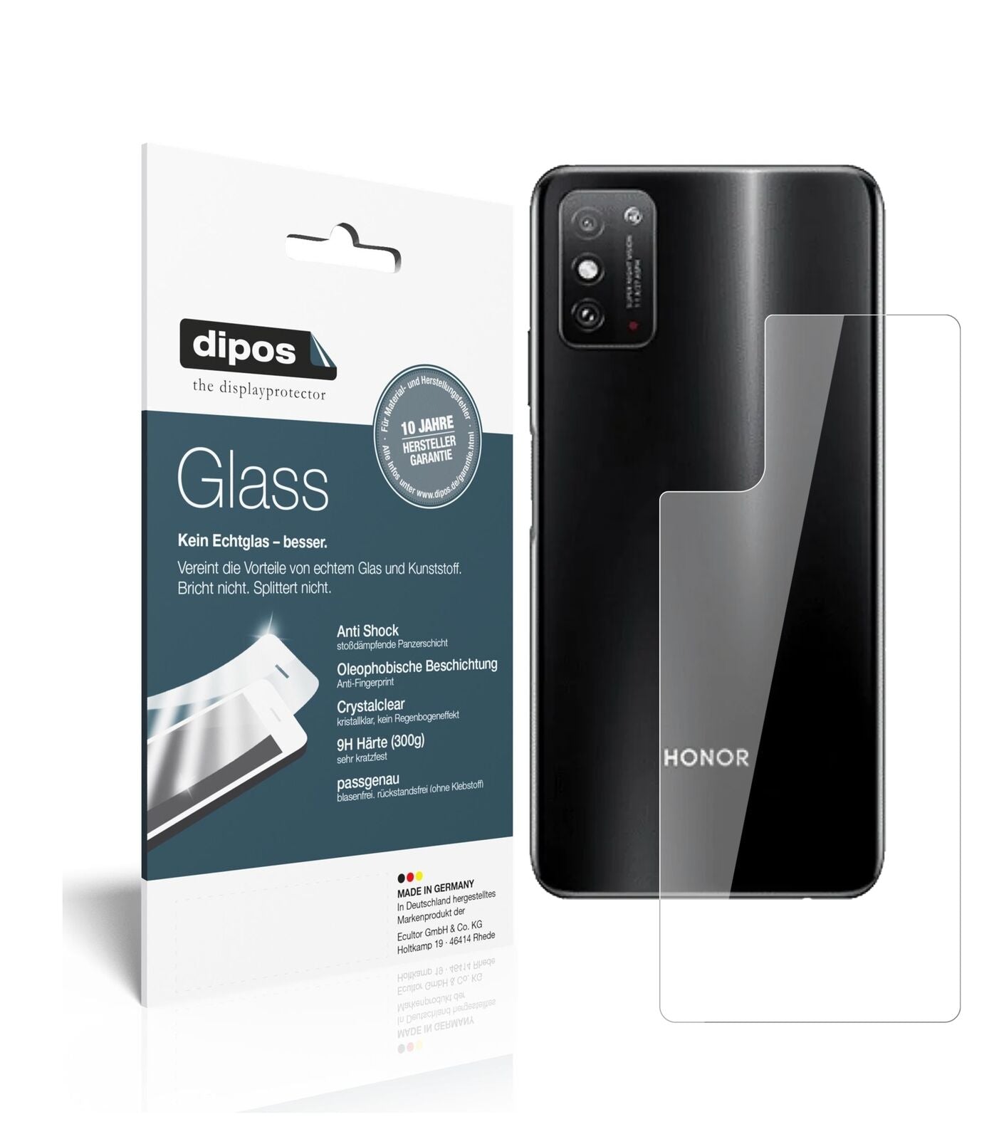 Klare Displayschutzfolie von dipos passend für Honor X10 Max Rückseite, 9H kratzfest und blasenfrei montiert
