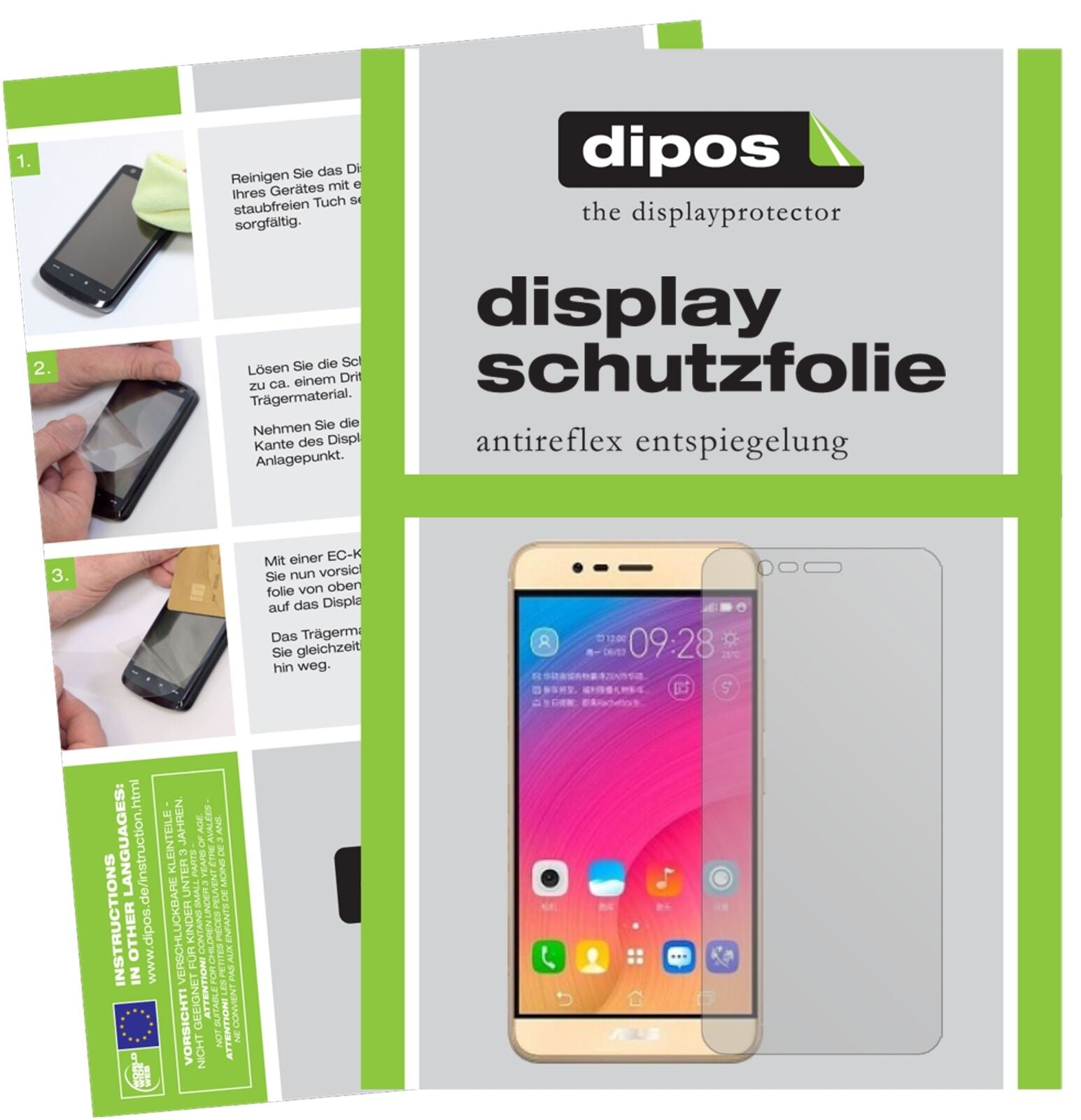 Matte Displayschutzfolie von dipos passend für Asus ZenFone Pegasus 3s, präziser Zuschnitt und blasenfrei montiert