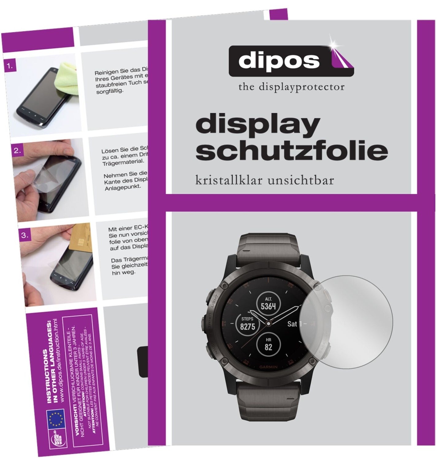 5x Schutzfolie klar für Garmin fenix 5 Plus (47mm) Display-Schutzfolie