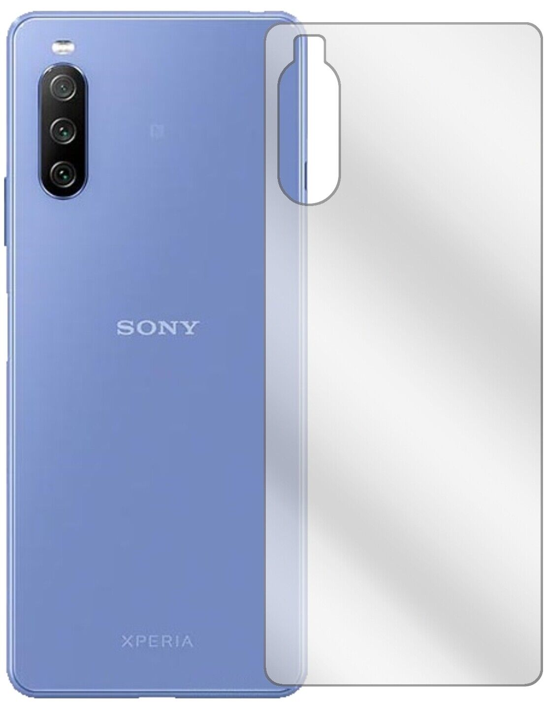 SonyXperia 10 III Rückseite mit aufgebrachter dipos Displayschutzfolie, glasklare Darstellung ohne Einschränkungen