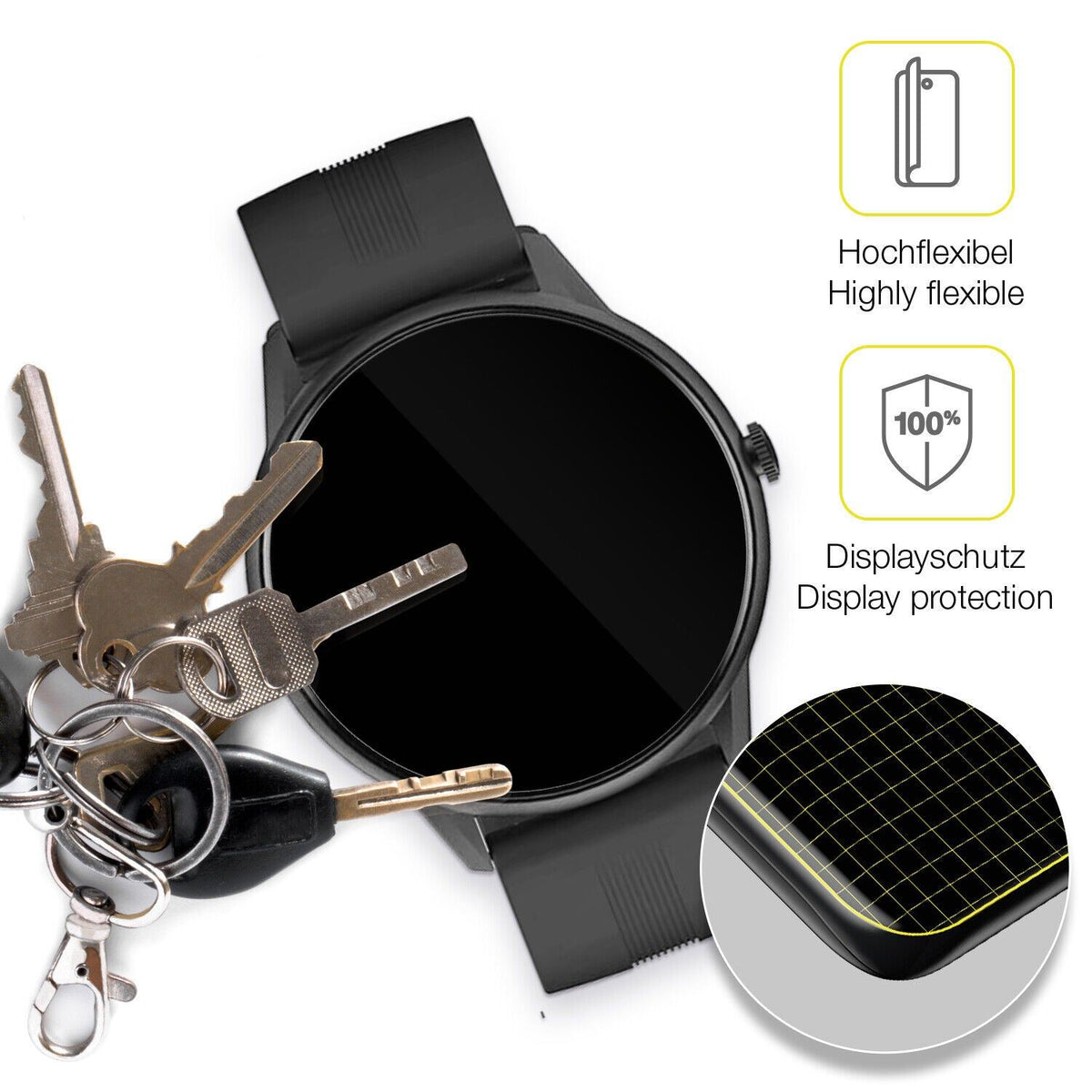 2x 3D Full Cover Schutzfolie für Lytimes 1,3 Zoll Smartwatch