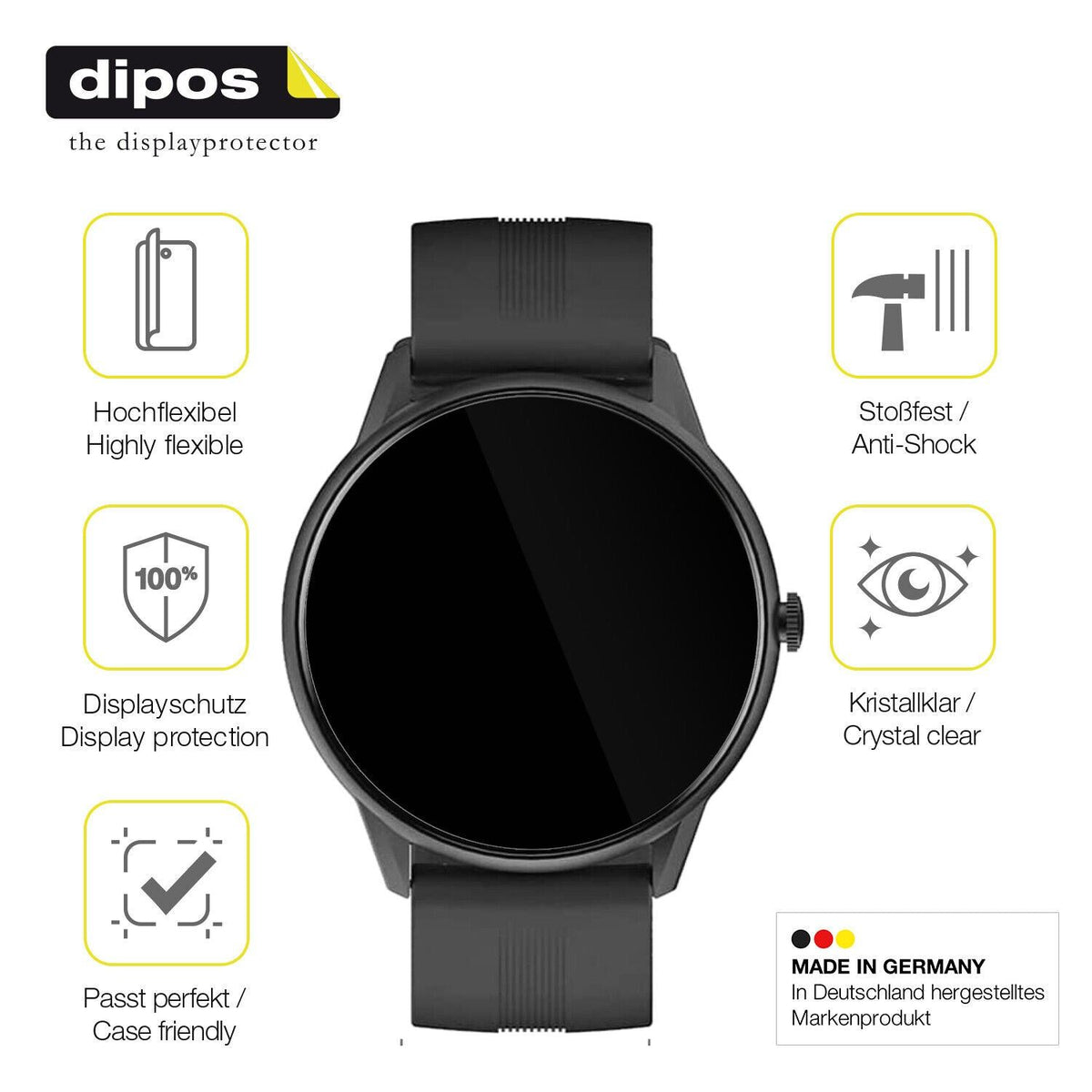 2x 3D Full Cover Schutzfolie für Lytimes 1,3 Zoll Smartwatch