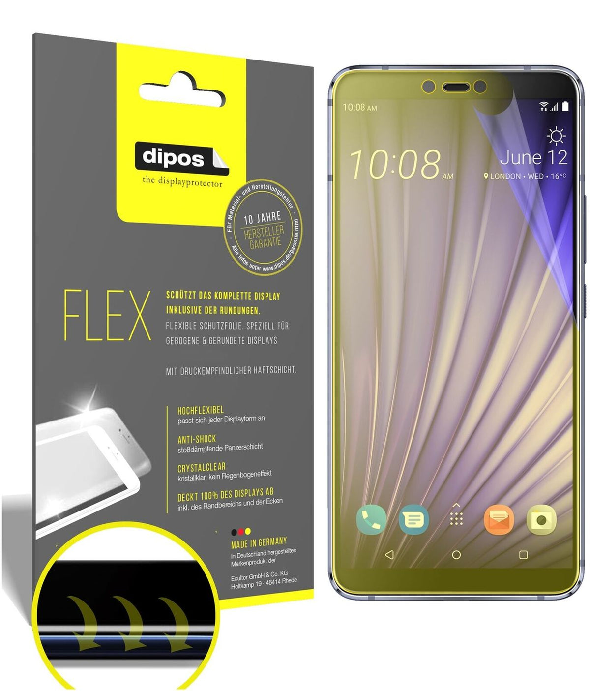 2x 3D Full Cover Schutzfolie für HTC U19e