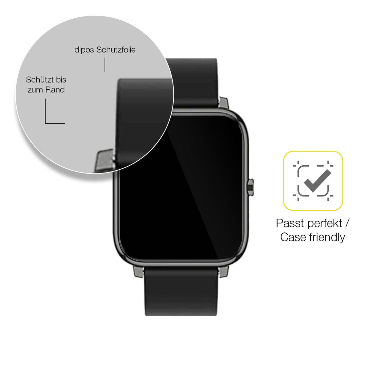 2x 3D Full Cover Schutzfolie für Popglory Smartwatch