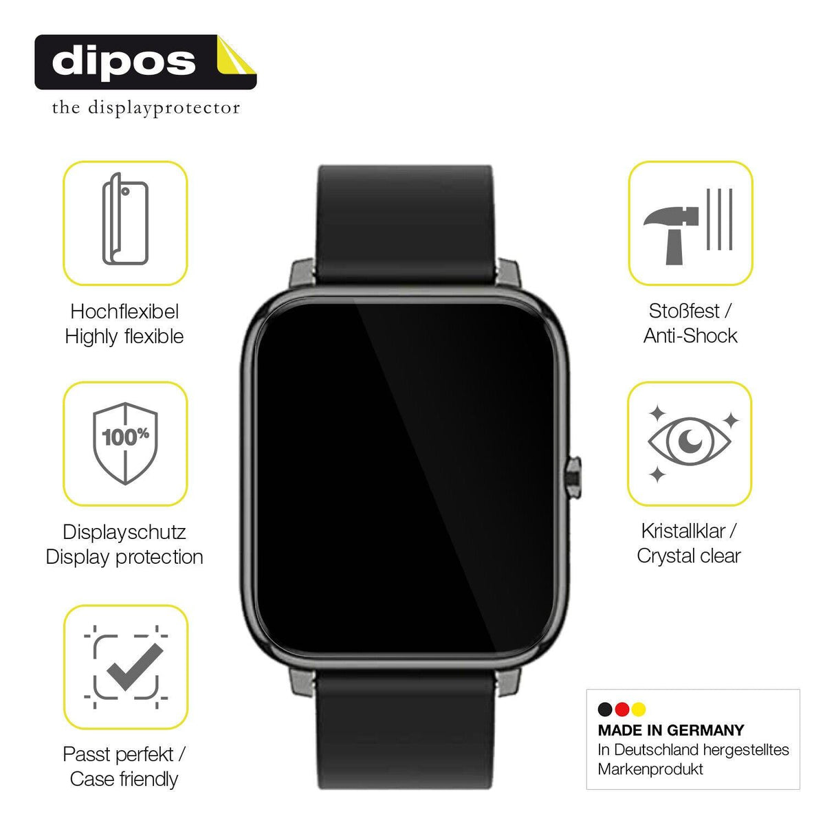 2x 3D Full Cover Schutzfolie für Popglory Smartwatch