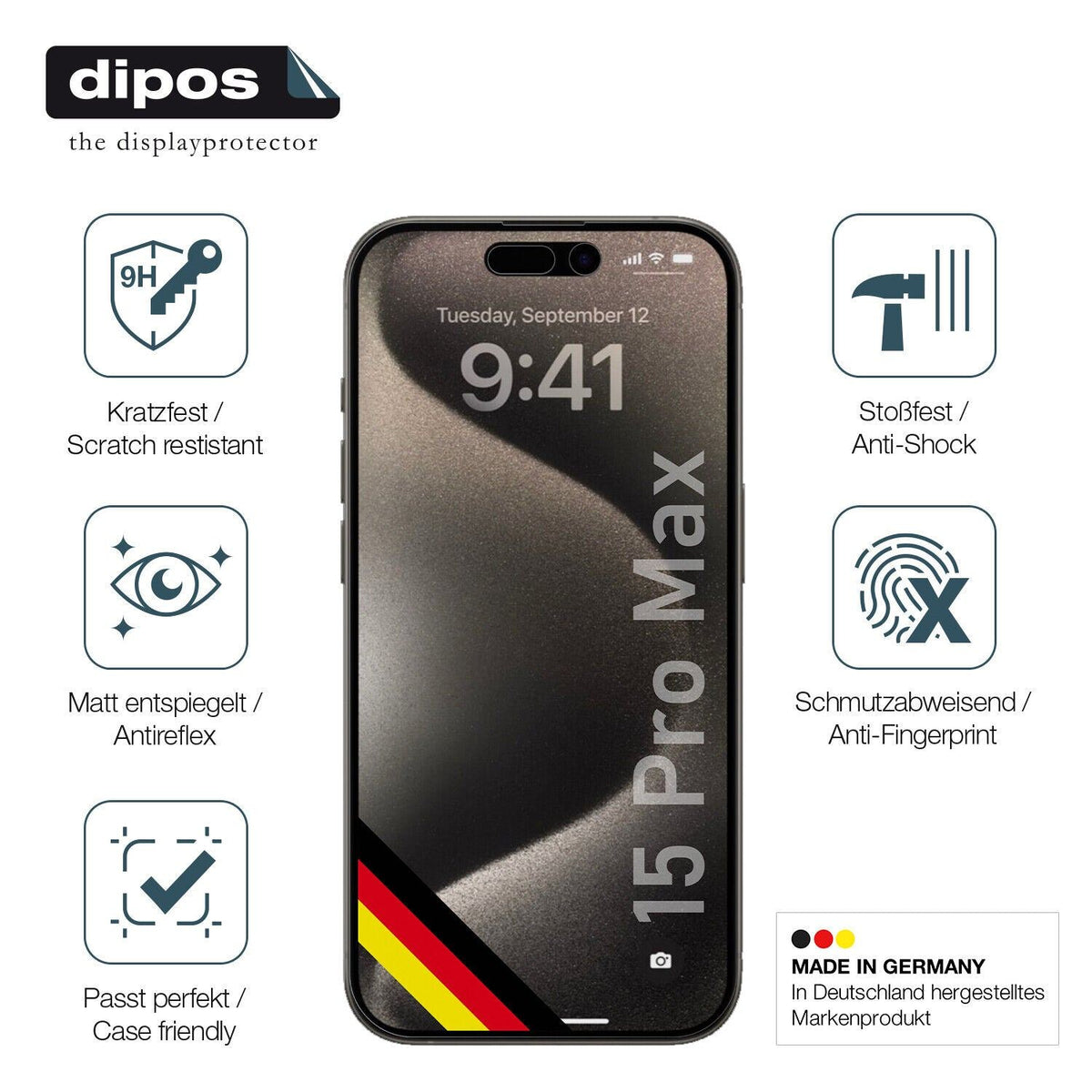 1x 9H Schutzfolie matt für Apple iPhone 15 Pro Max Panzerfolie