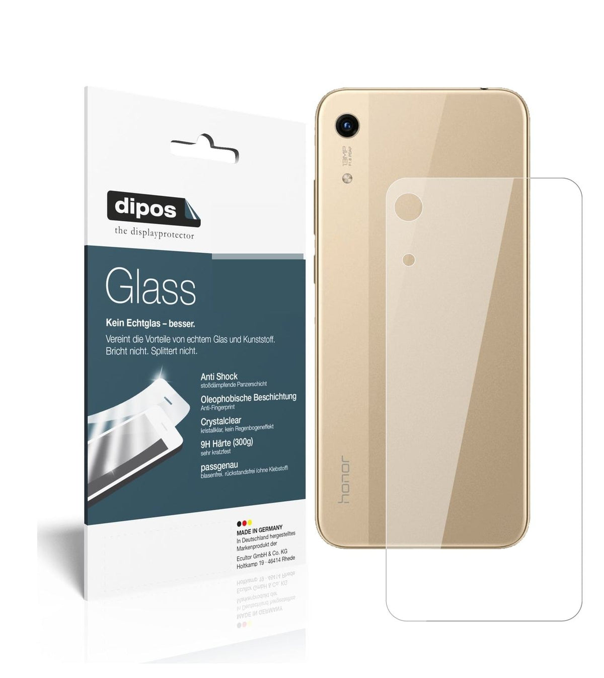 1x 9H Schutzfolie für Honor 8A Pro Rückseite Panzerfolie