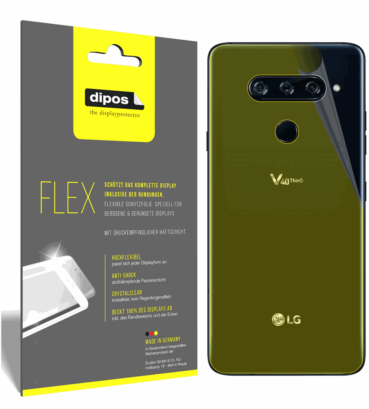 3x 3D Full Cover Schutzfolie für LG V40 ThinQ Rückseite