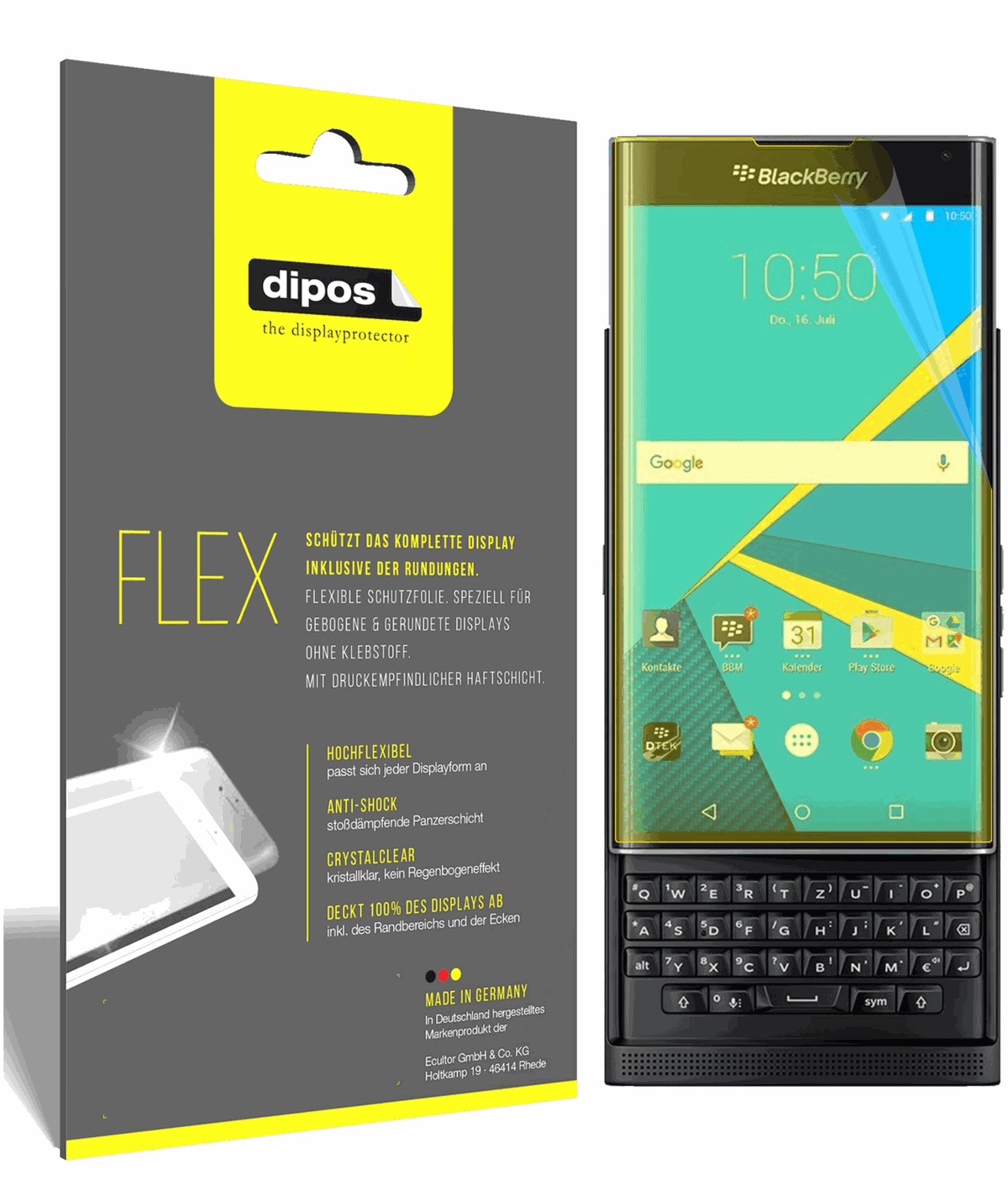 3x 3D Full Cover Schutzfolie für Blackberry Priv