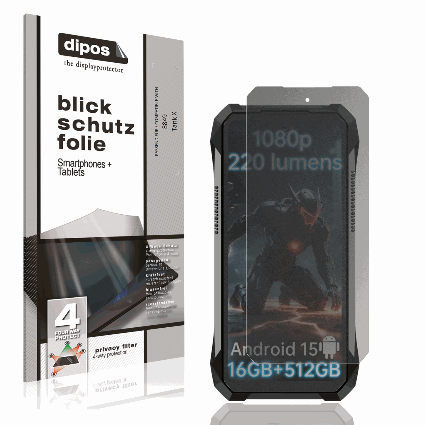 Blickschutzfolie von dipos passend für 8849 Tank X, präziser Zuschnitt und blasenfrei montiert
