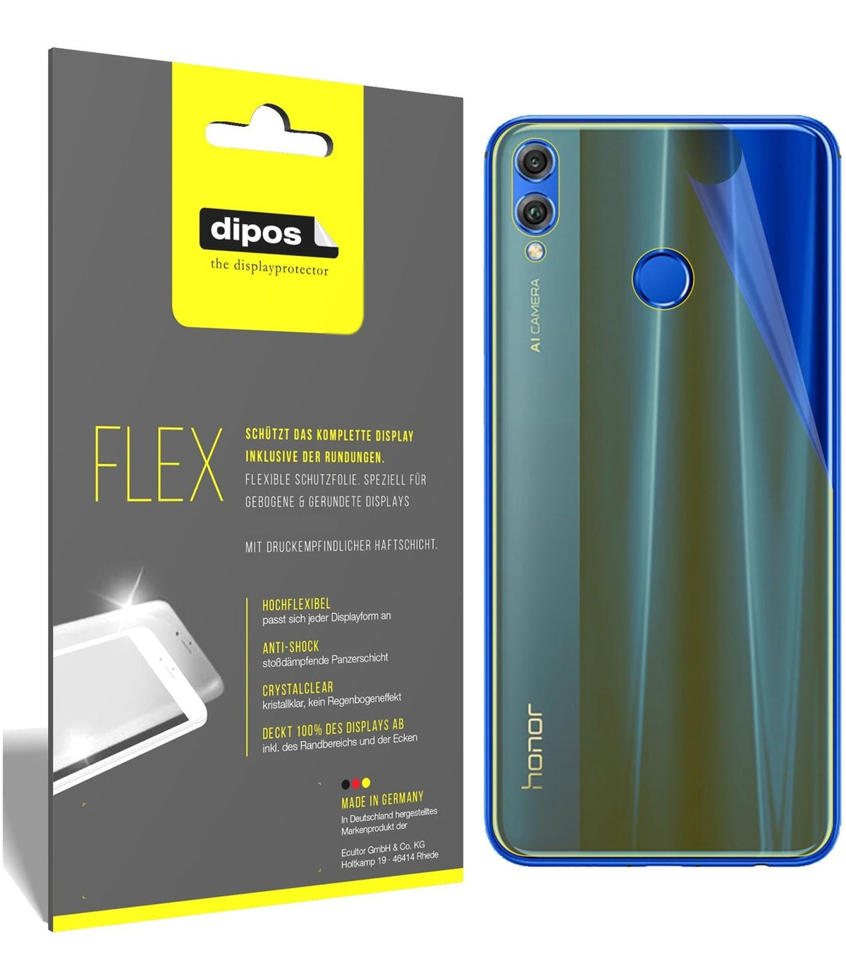 2x 3D Full Cover Schutzfolie für Honor 8X Rückseite