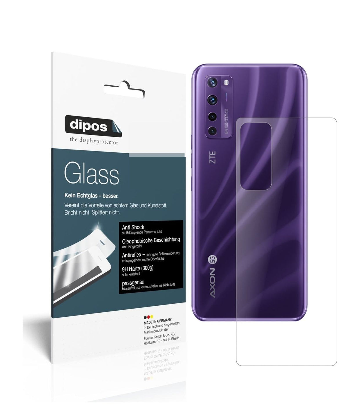 1x 9H Schutzfolie matt für ZTE Axon 20 5G Rückseite Panzerfolie