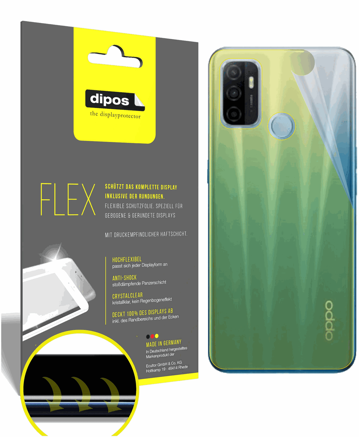 3x 3D Full Cover Schutzfolie für Oppo A53 (2020) Rückseite