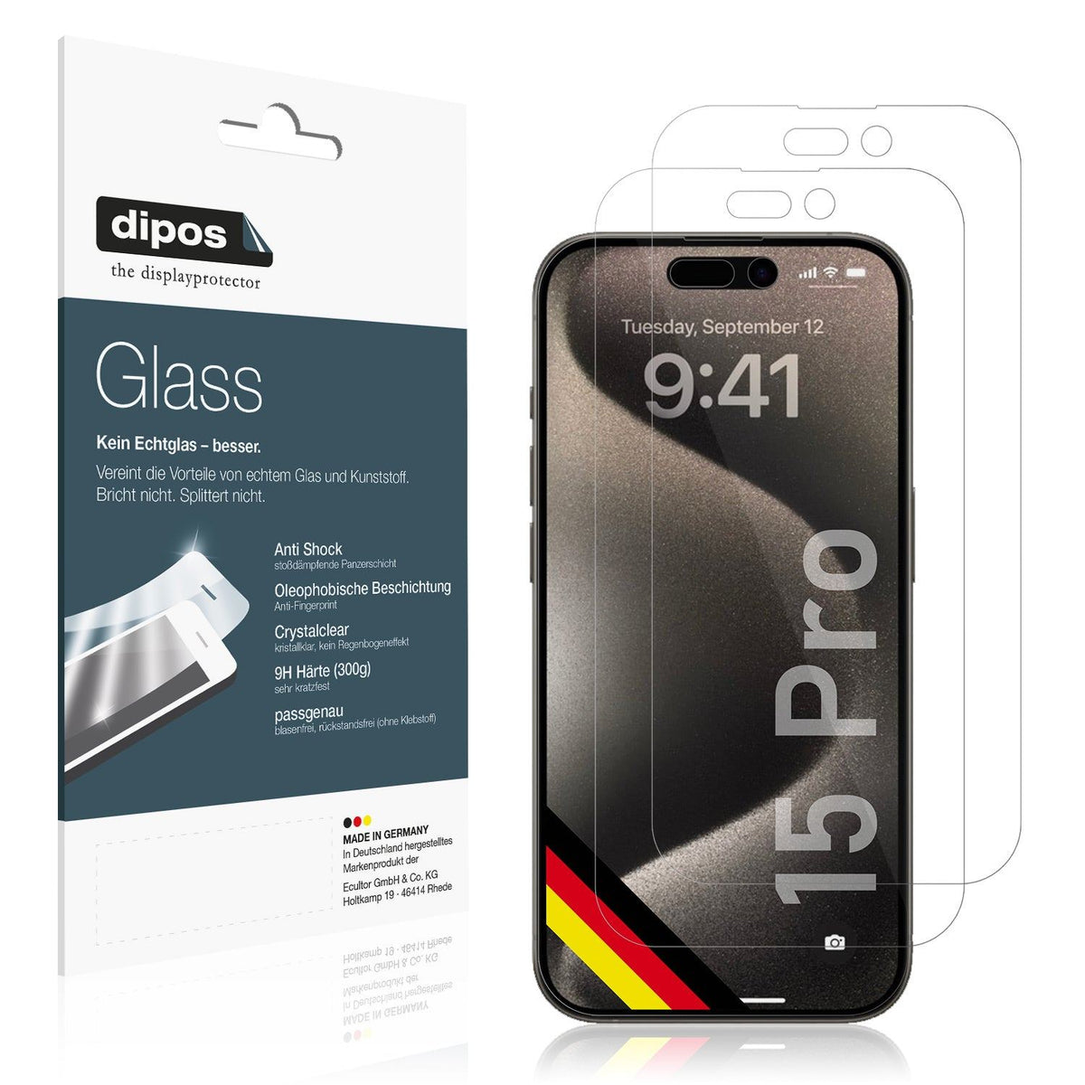 1x 9H Schutzfolie für Apple iPhone 15 Pro Panzerfolie