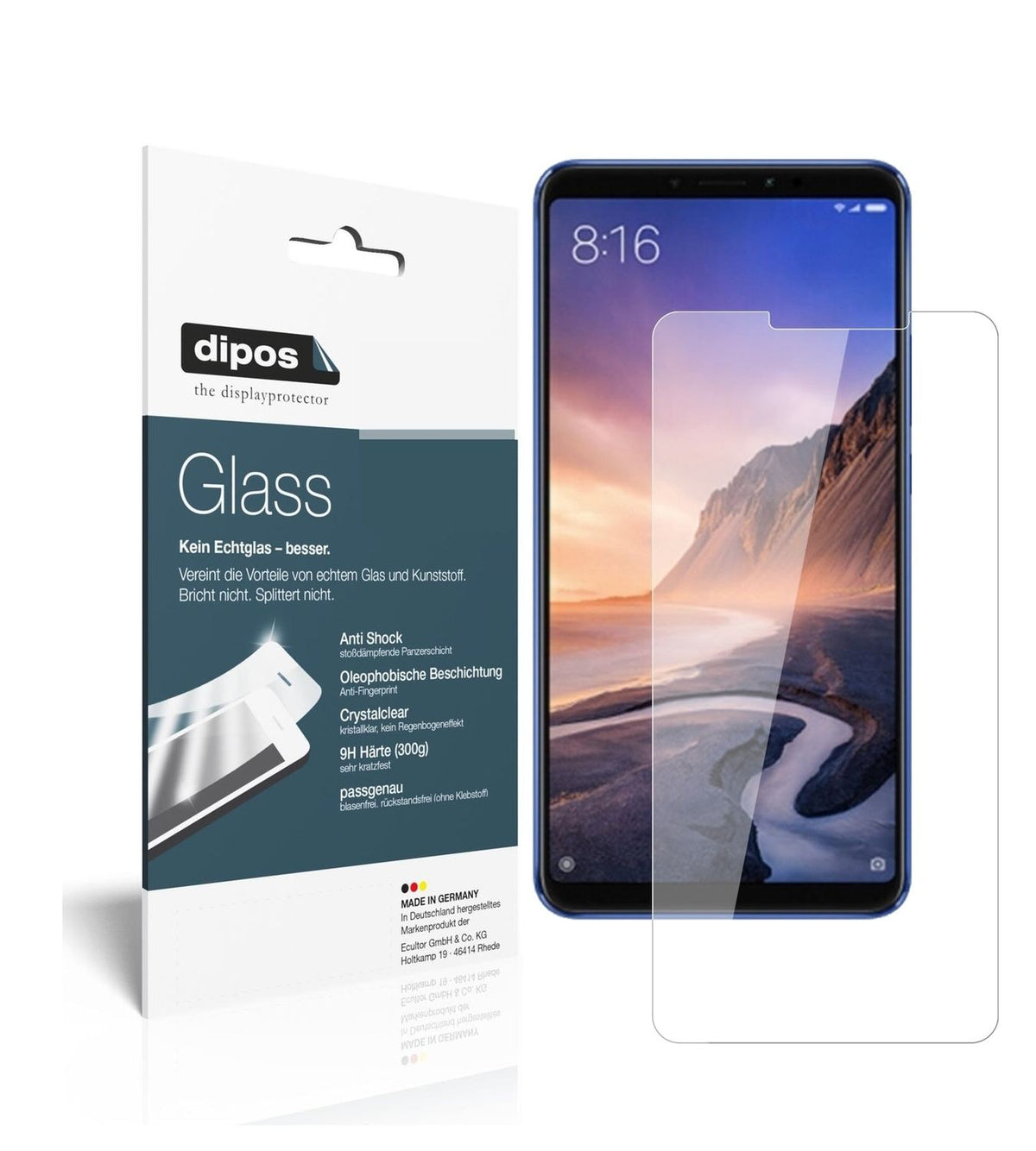 1x 9H Schutzfolie für Xiaomi Mi Max 3 Panzerfolie