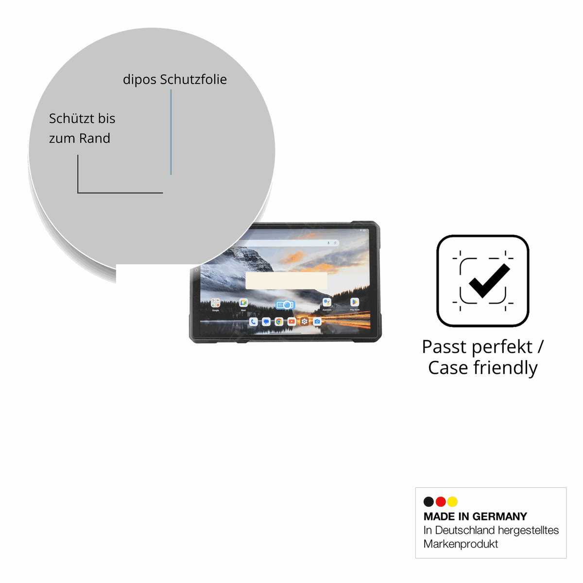 Schutzglasfolie mit optimaler Passform, zur Verwendung mit Hüllen geeignet