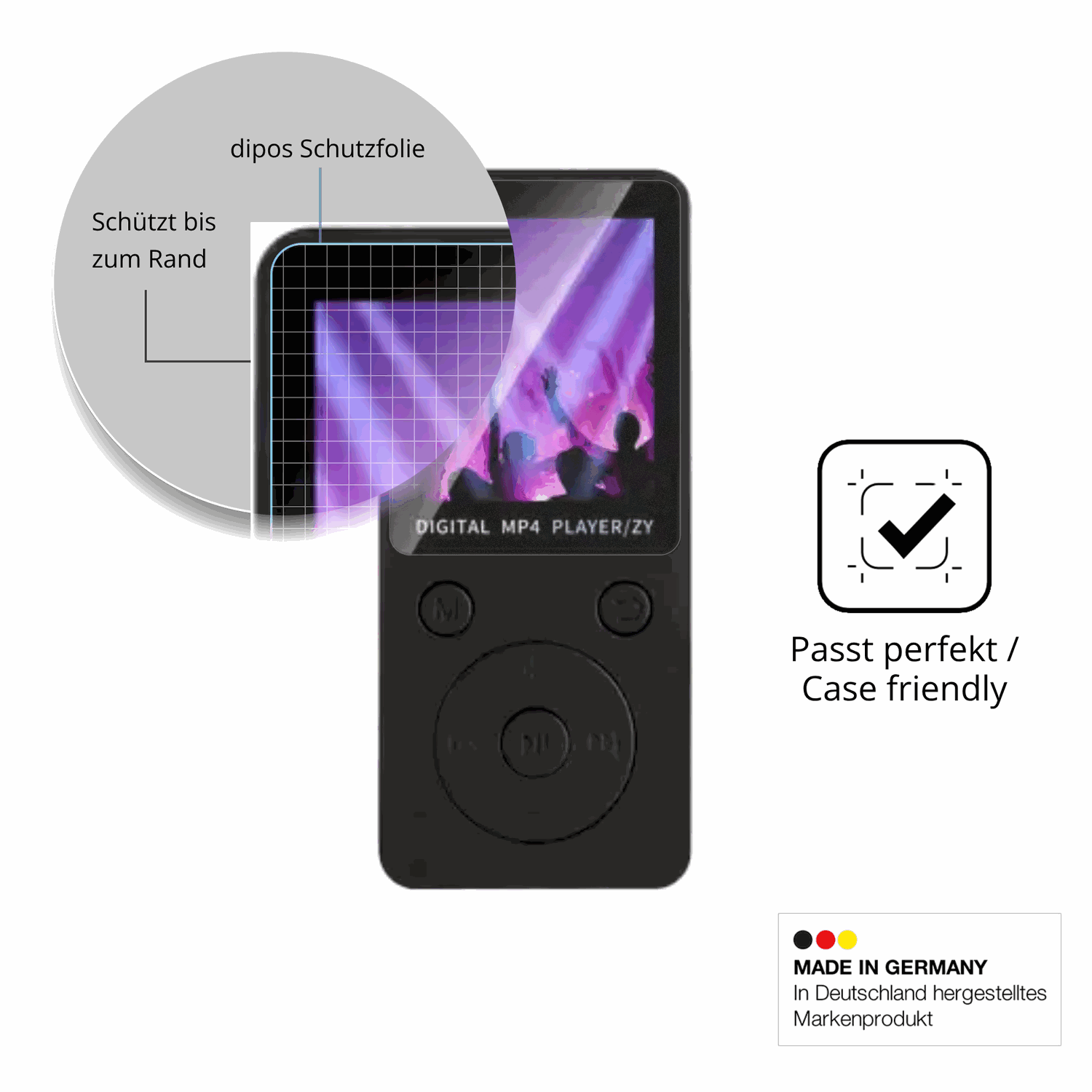 Schutzglasfolie mit optimaler Passform, zur Verwendung mit Hüllen geeignet