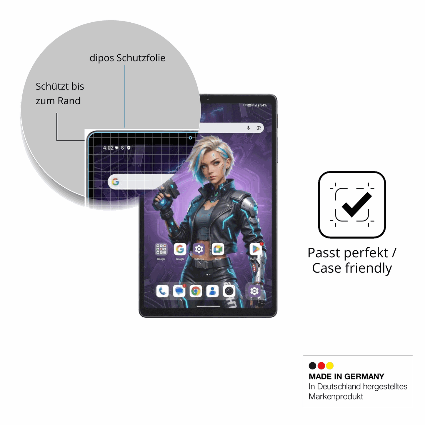 Schutzglasfolie mit optimaler Passform, zur Verwendung mit Hüllen geeignet