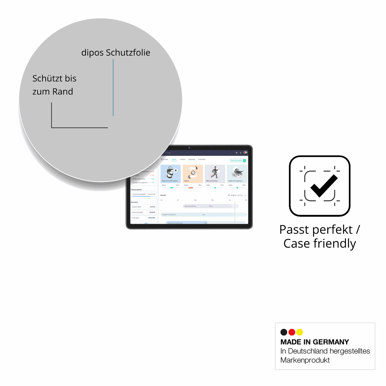 Schutzglasfolie mit optimaler Passform, zur Verwendung mit Hüllen geeignet